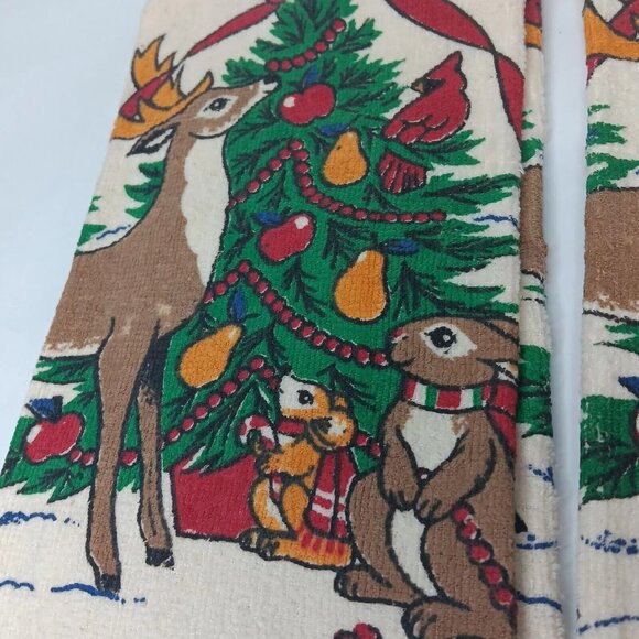 Vintage Cecil Saydah Christmas Fringe Kitchen Towel Pair Tree Reindeer New READ - Picture 7 of 12